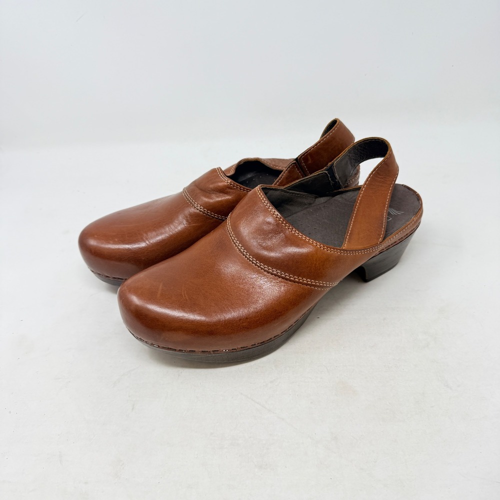 Dansko Slingback Clogs Brown 42 Leather Comfort Boho Professional Nurse Shoes